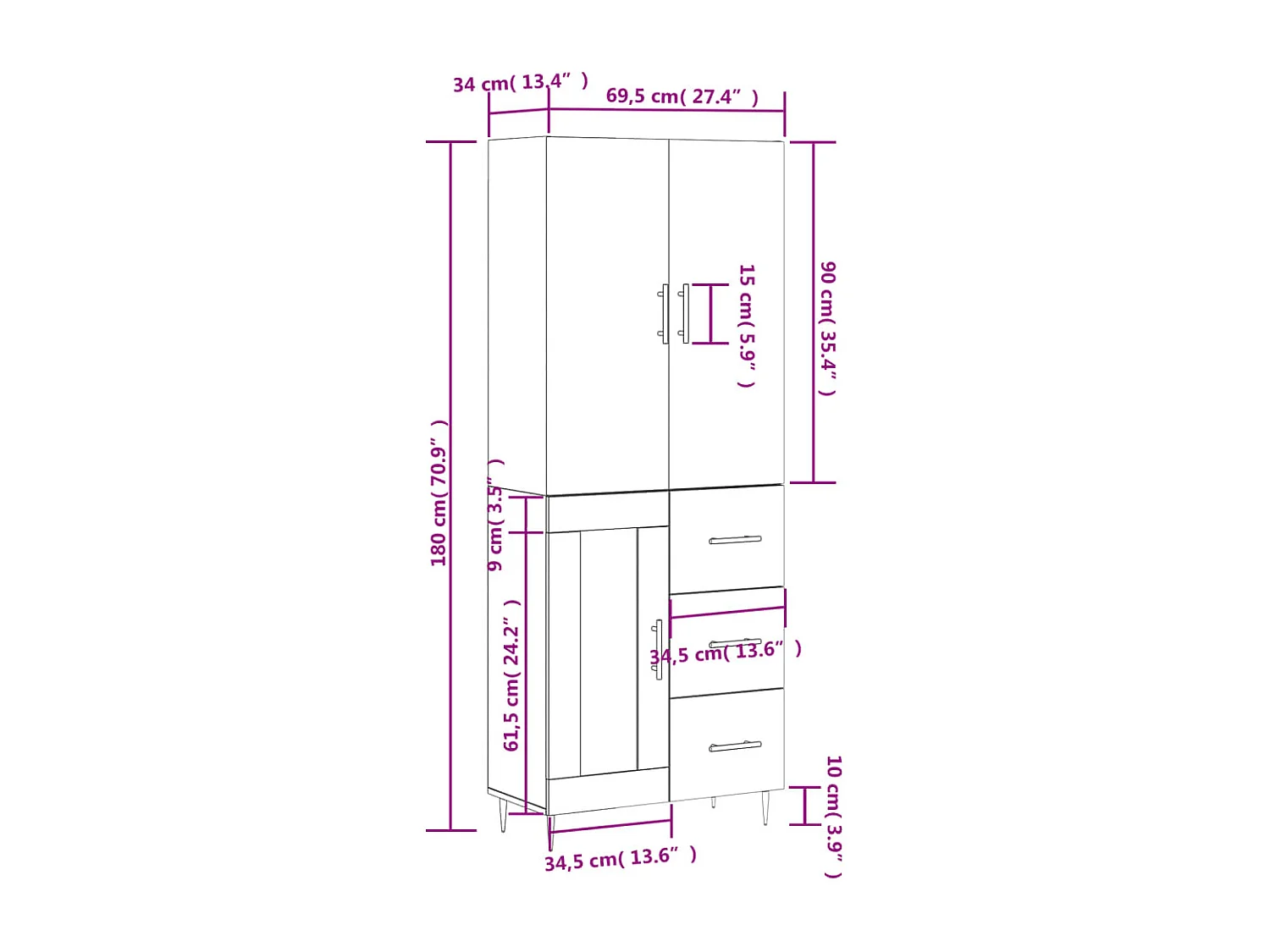 Highboard Betongrau 69,5x34x180 cm Holzwerkstoff