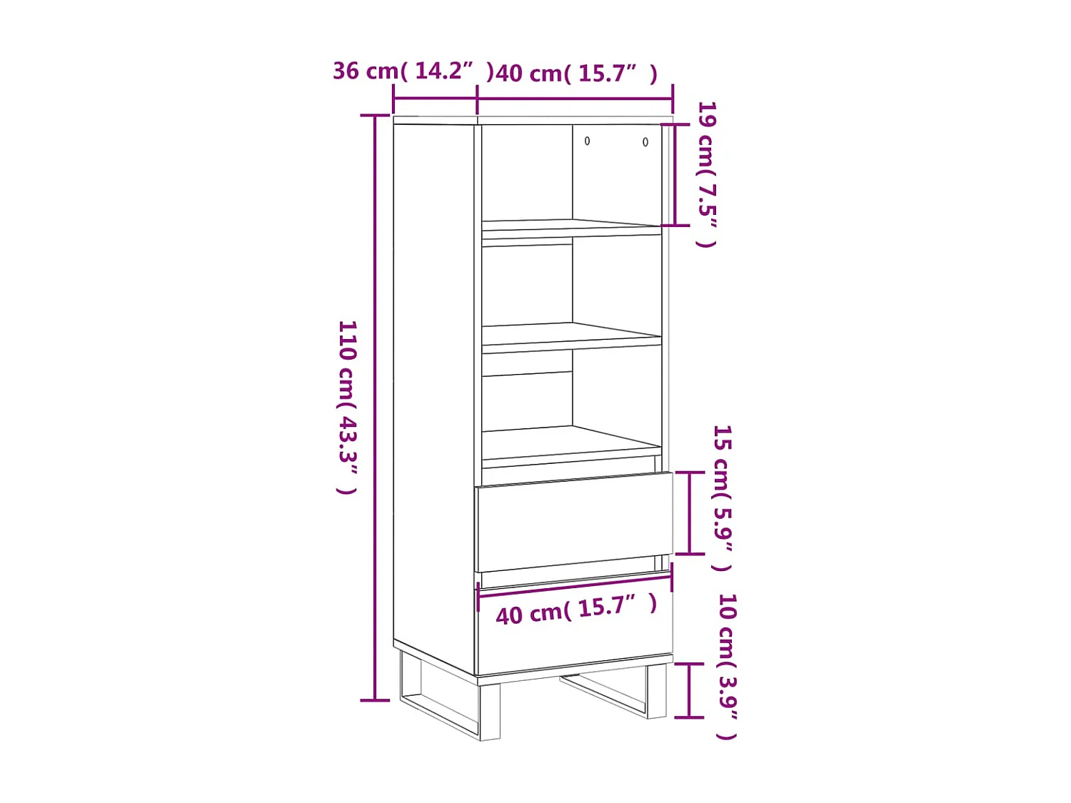 Buffet haut Gris béton 40x36x110 cm Bois d'ingénierie