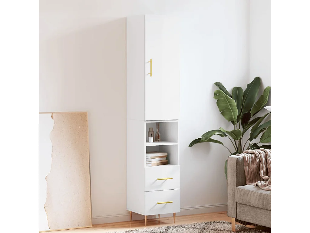 Credenza 34,5x34x180 cm in Legno Multistrato Bianco Lucido
