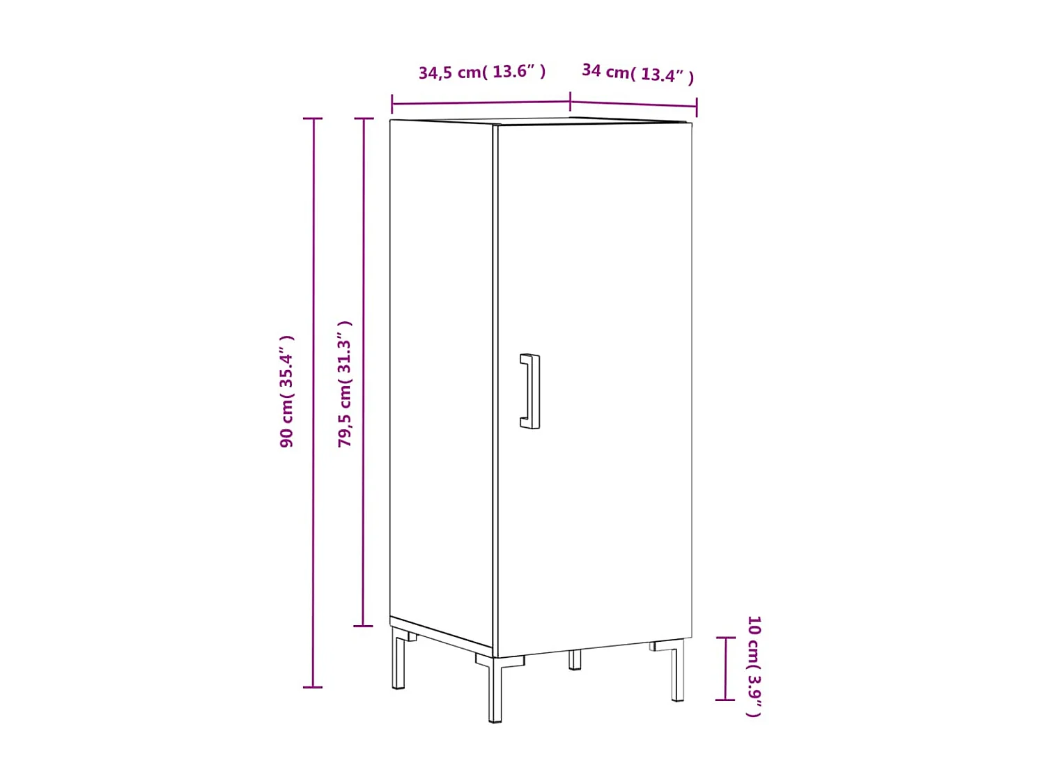 Sideboard Hochglanz-Weiß 34,5x34x90 cm Holzwerkstoff