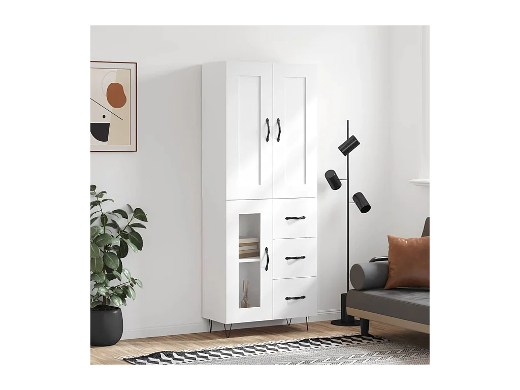 Buffet haut Blanc 69,5x34x180 cm Bois d'ingénierie