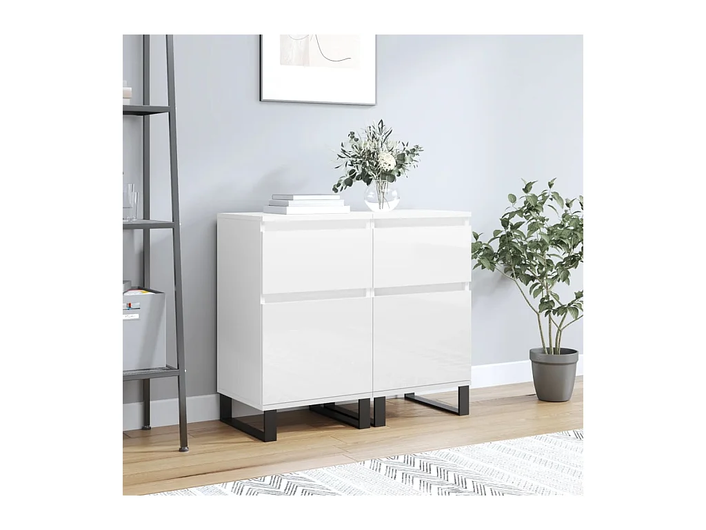 Buffets 2 pcs blanc brillant 40x35x70 cm bois d'ingénierie