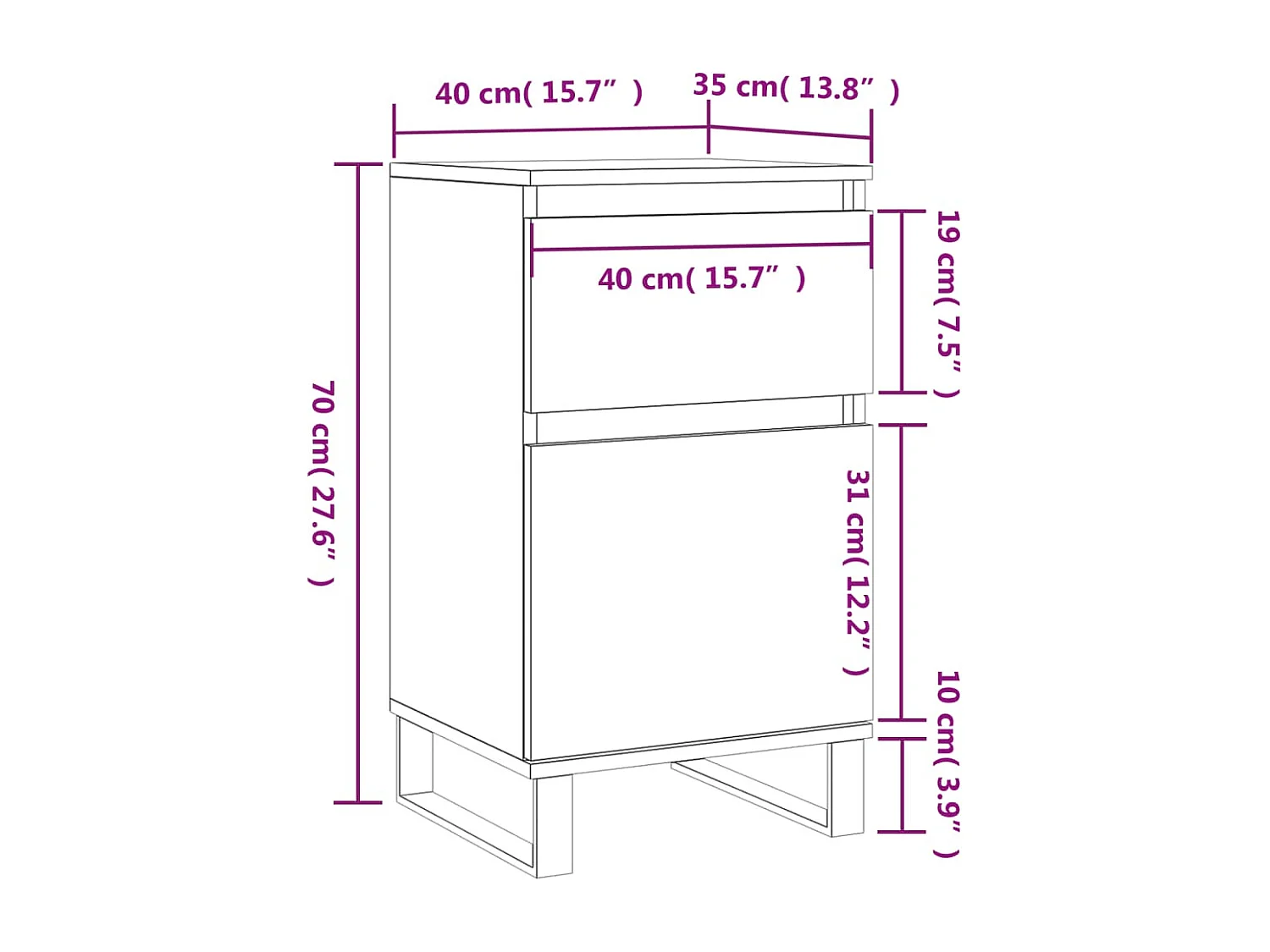 Aparadores 2 pcs 40x35x70 cm deriv. de madeira branco brilhante