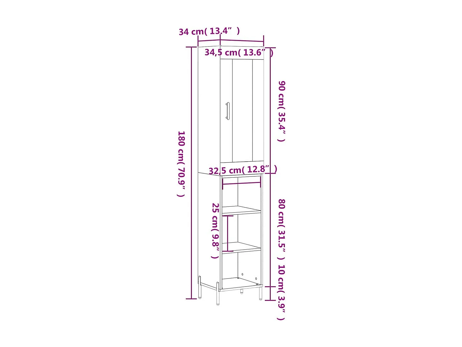 Aparador de madera contrachapada roble Sonoma 34,5x34x180 cm