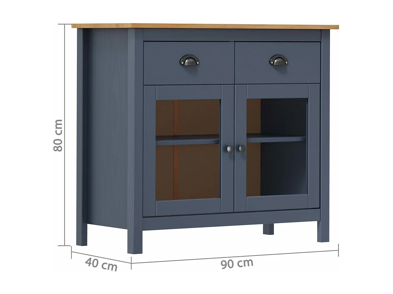 Buffet Hill Gris 90x40x80 cm Bois de pin solide