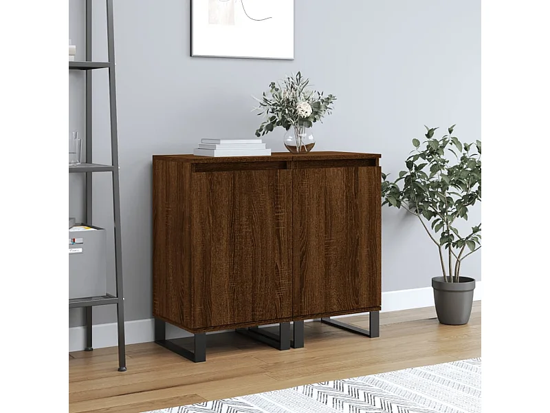 Dressoirs 2 st 40x35x70 cm bewerkt hout bruin eikenkleur