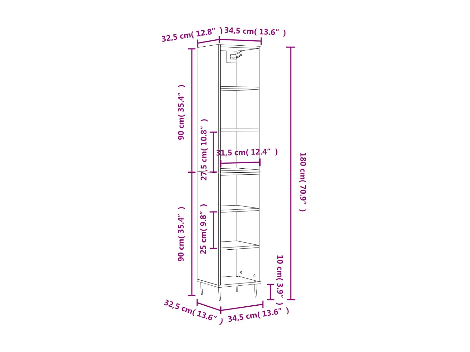 Buffet haut Chêne fumé 34,5x32,5x180 cm Bois d'ingénierie