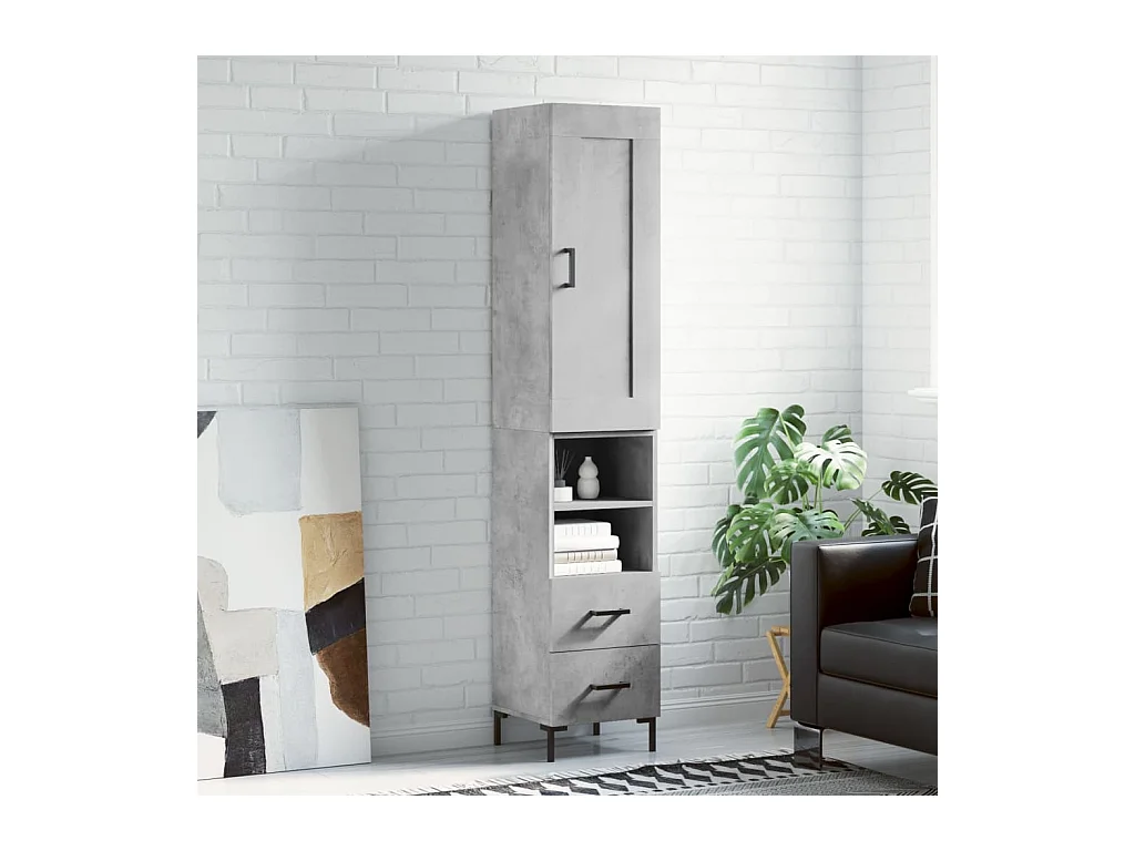 Buffet haut Gris béton 34,5x34x180 cm Bois d'ingénierie
