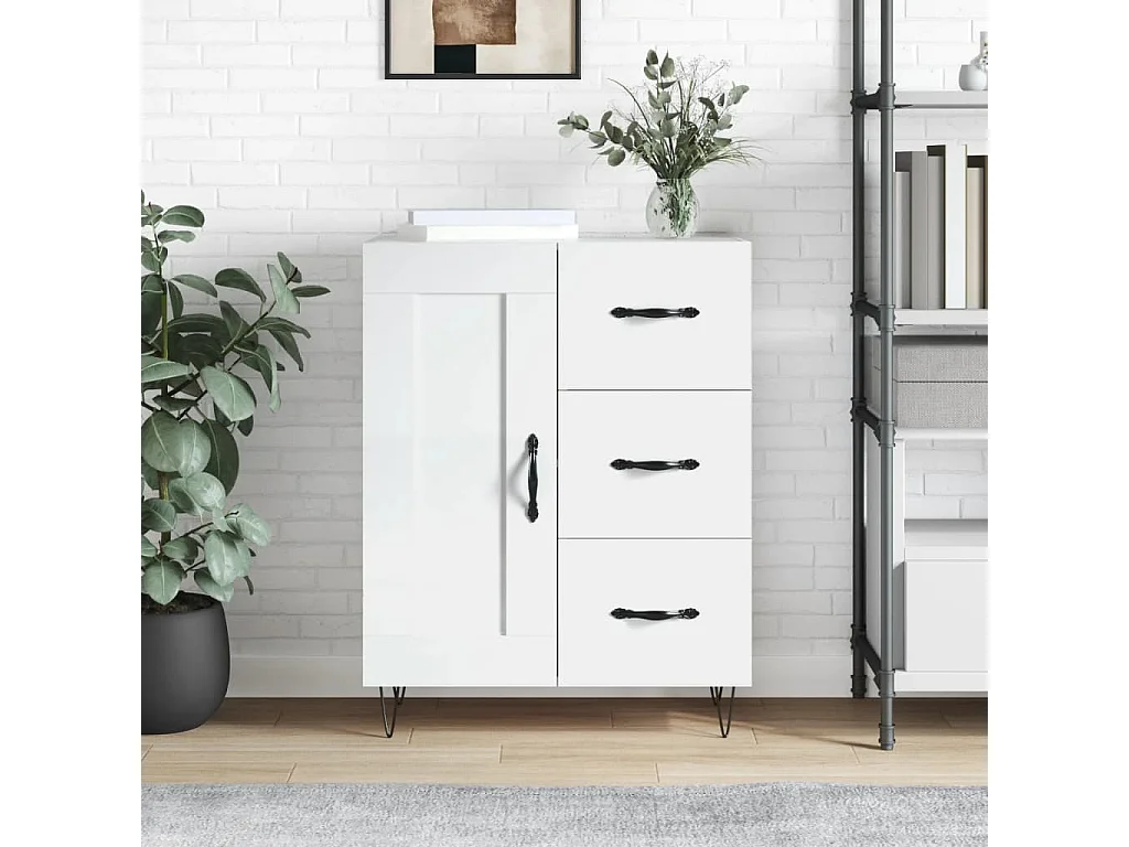 Buffet Blanc brillant 69,5x34x90 cm Bois d'ingénierie