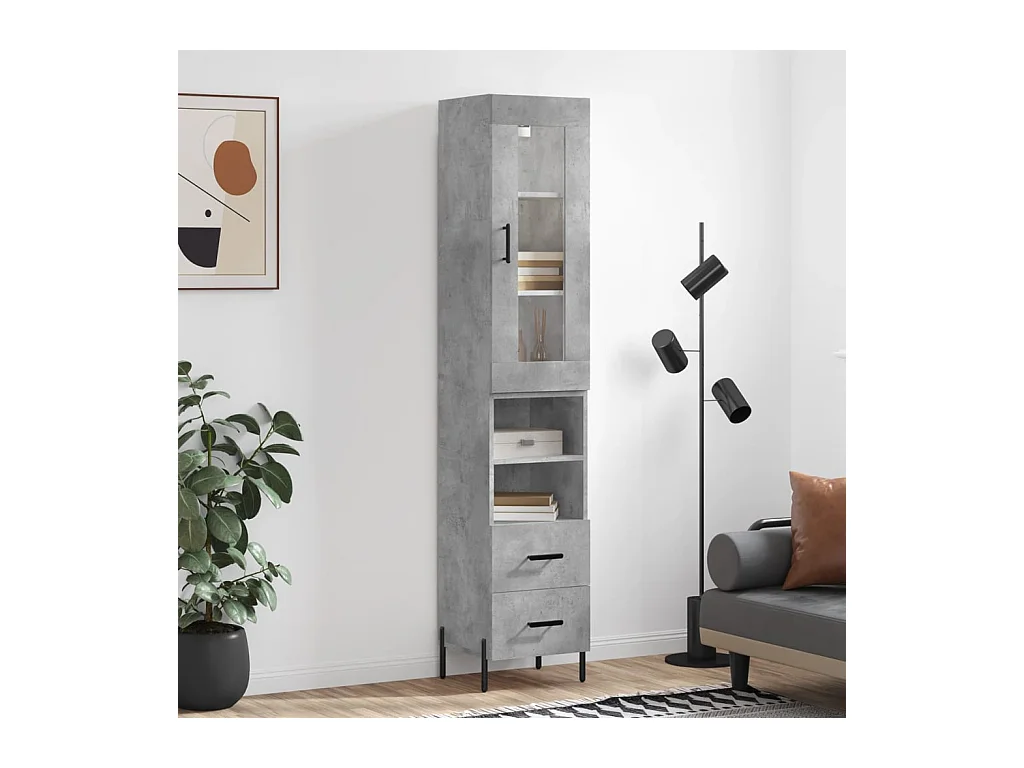 Buffet haut Gris béton 34,5x34x180 cm Bois d'ingénierie