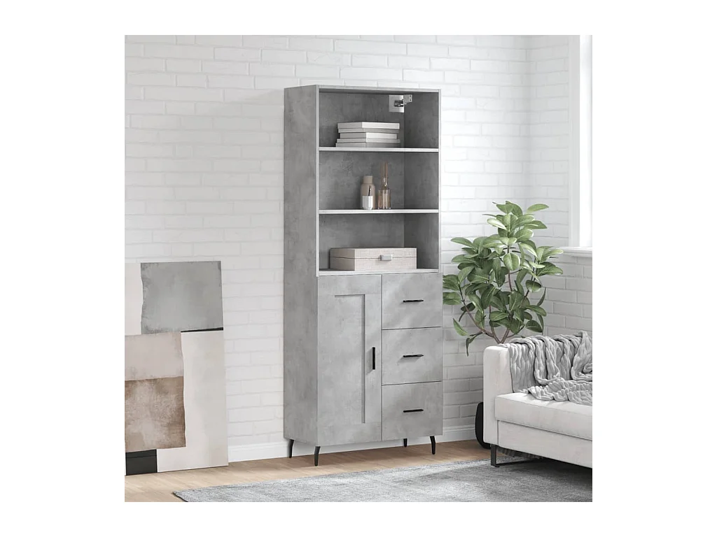 Aparador alto madera contrachapada gris hormigón 69,5x34x180 cm