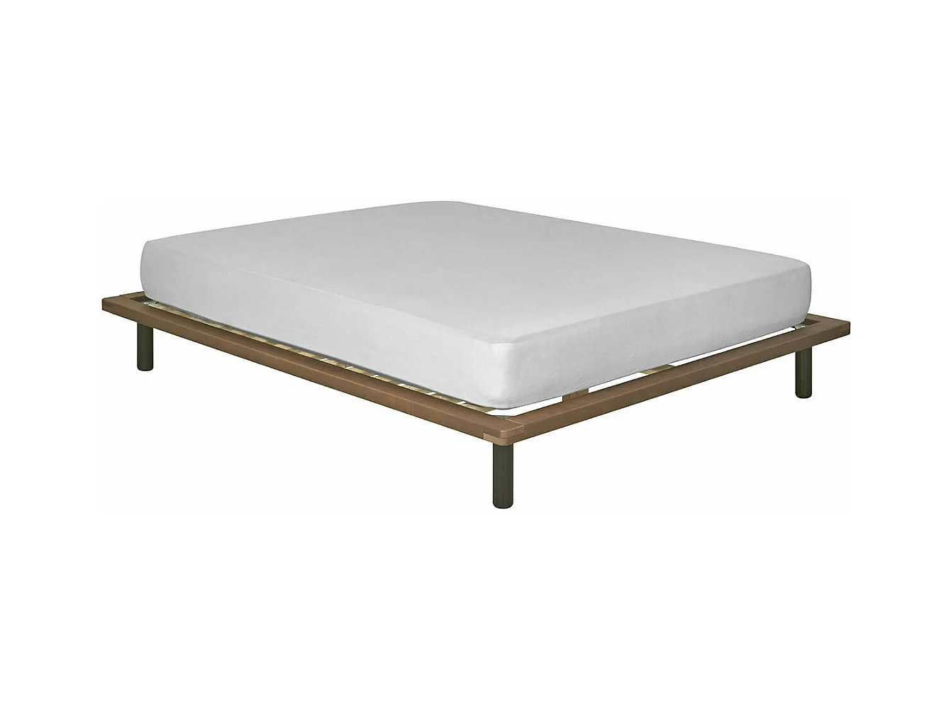Lit 2 places 120x200 cm bois massif noyer MAKI