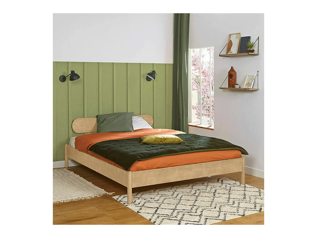 Lit 2 places 140x190 cm bois massif hêtre ZENA