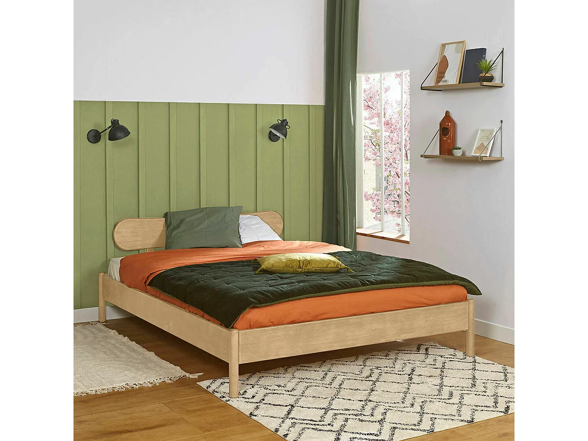 Lit 2 places 140x190 cm bois massif hêtre ZENA