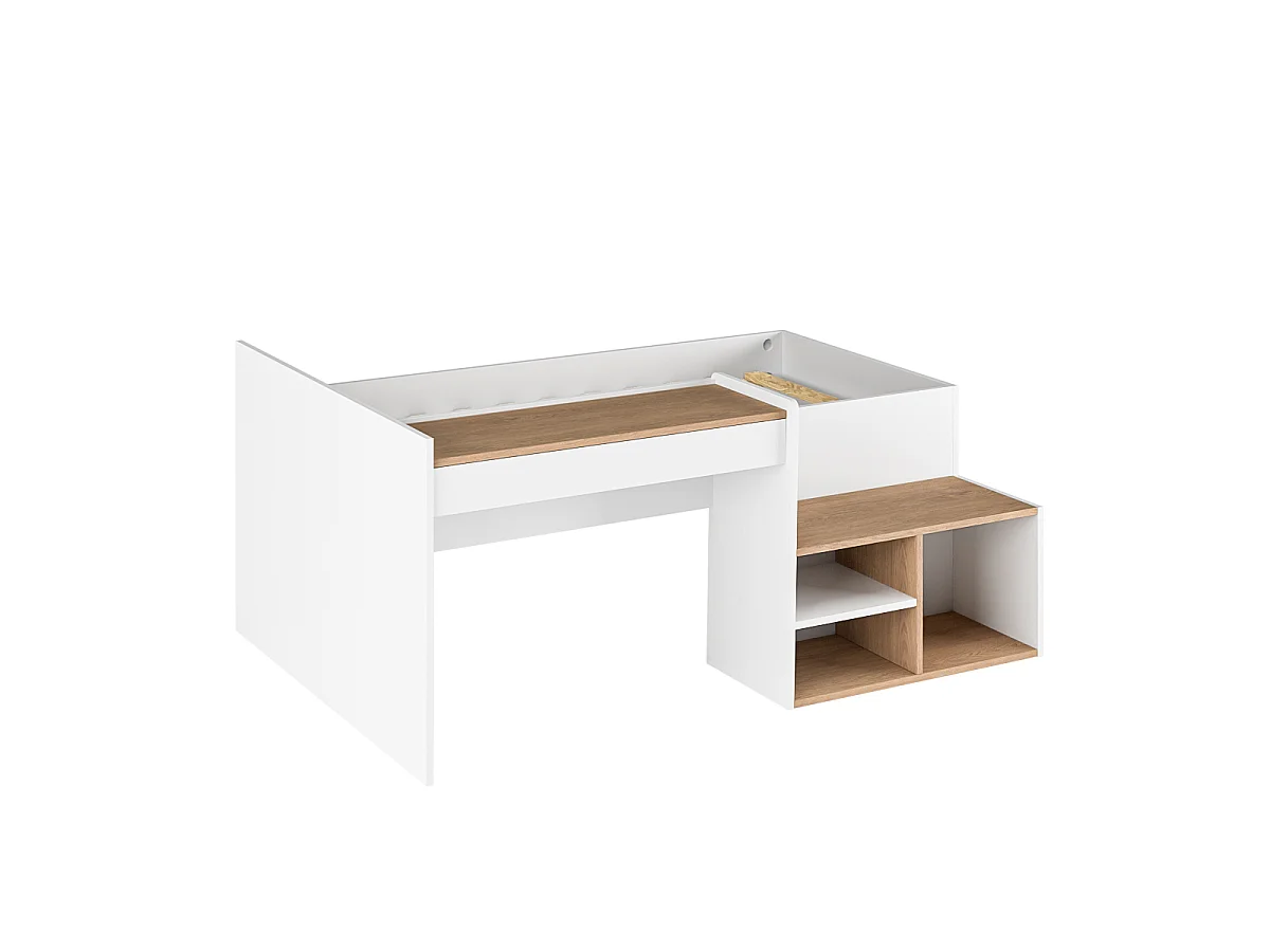 Lit combiné avec bureau 90x190 cm panneaux de fibres blanc et bois BORUTO