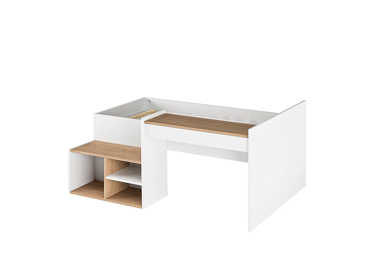 Lit combiné avec bureau 90x190 cm panneaux de fibres blanc et bois BORUTO