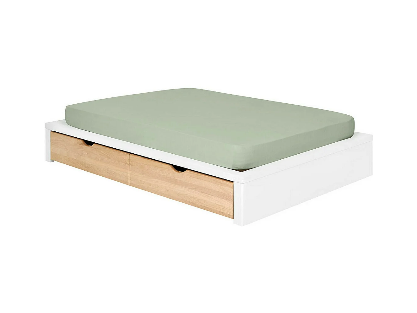 Pack lit avec 2 tiroirs et matelas 160x200 cm bois massif blanc et hêtre GASTON