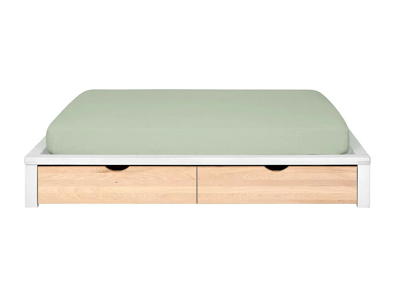 Pack lit avec 2 tiroirs et matelas 160x200 cm bois massif blanc et hêtre GASTON