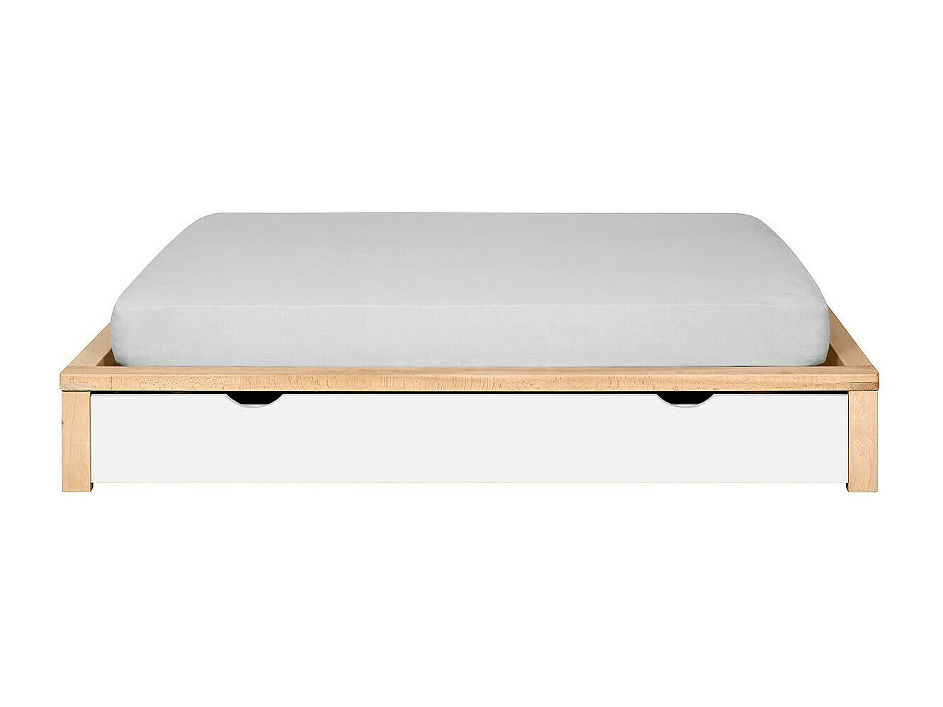 Pack lit avec tiroir et matelas 120x200 cm bois massif hêtre et blanc GASTON