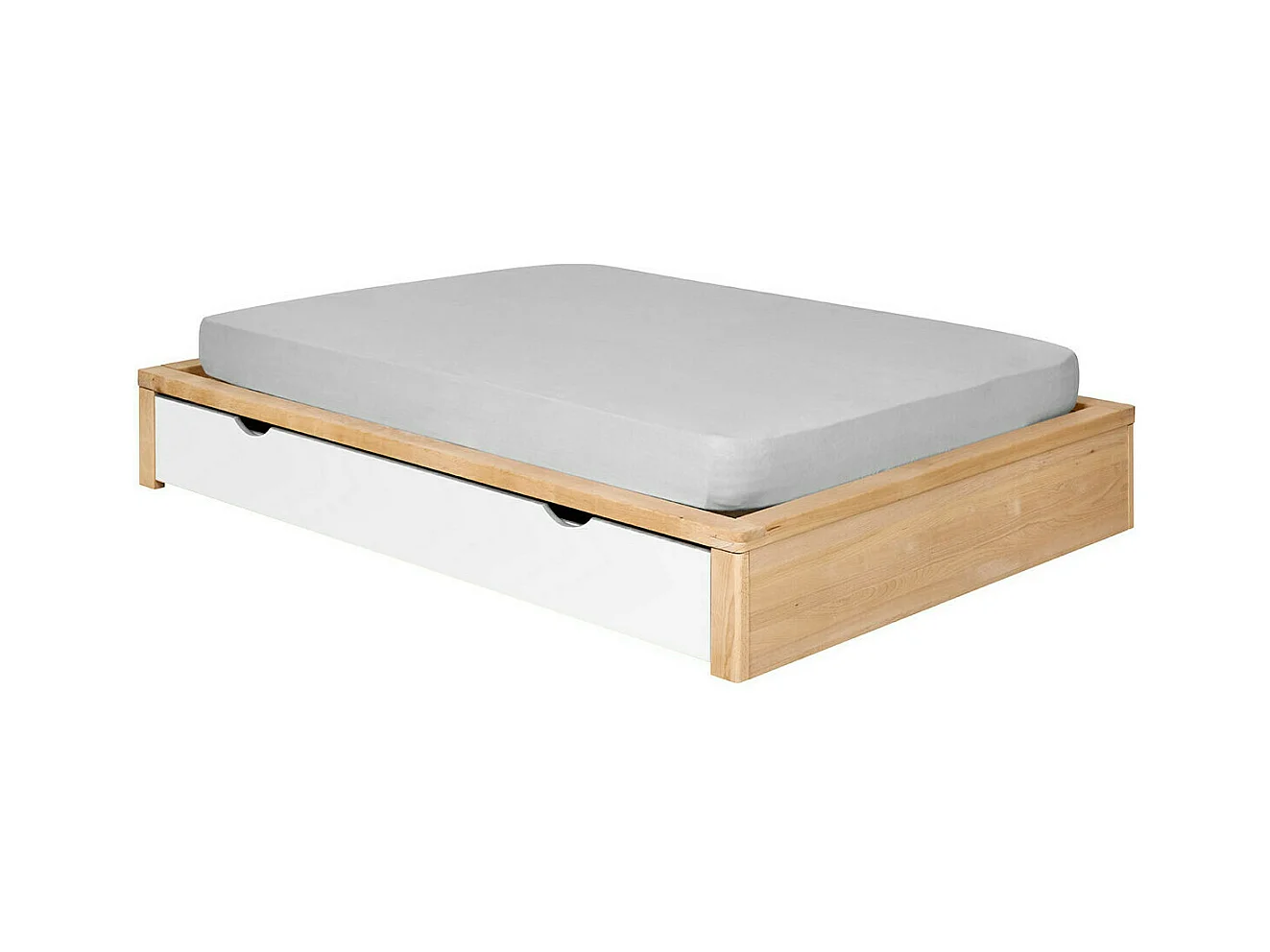 Pack lit avec tiroir et matelas 120x200 cm bois massif hêtre et blanc GASTON