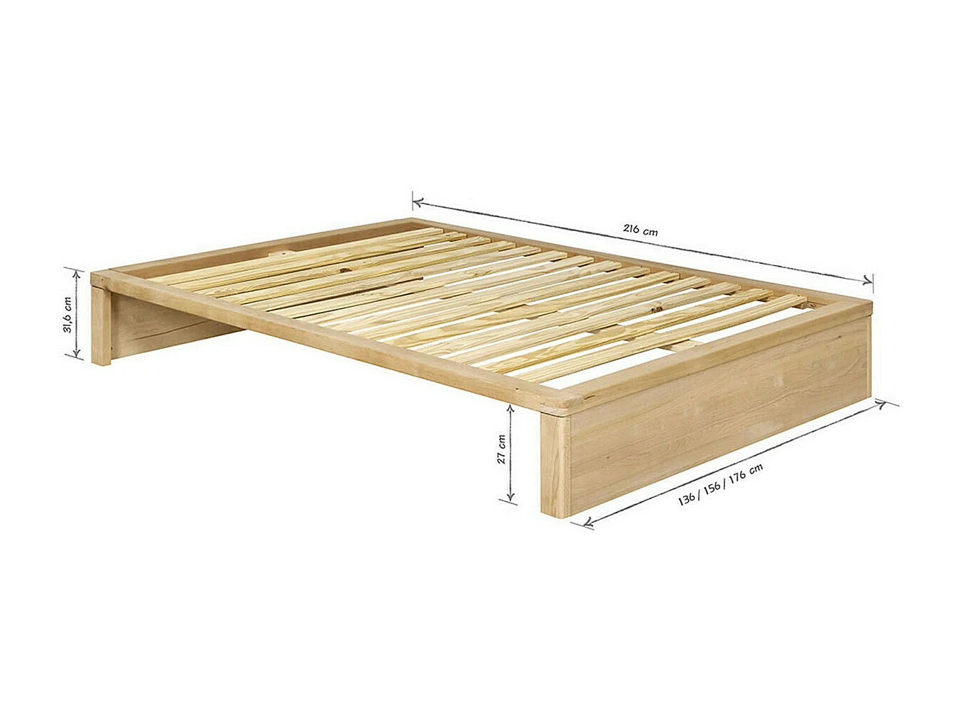 Pack lit avec 2 tiroirs et matelas 120x200 cm bois massif hêtre GASTON