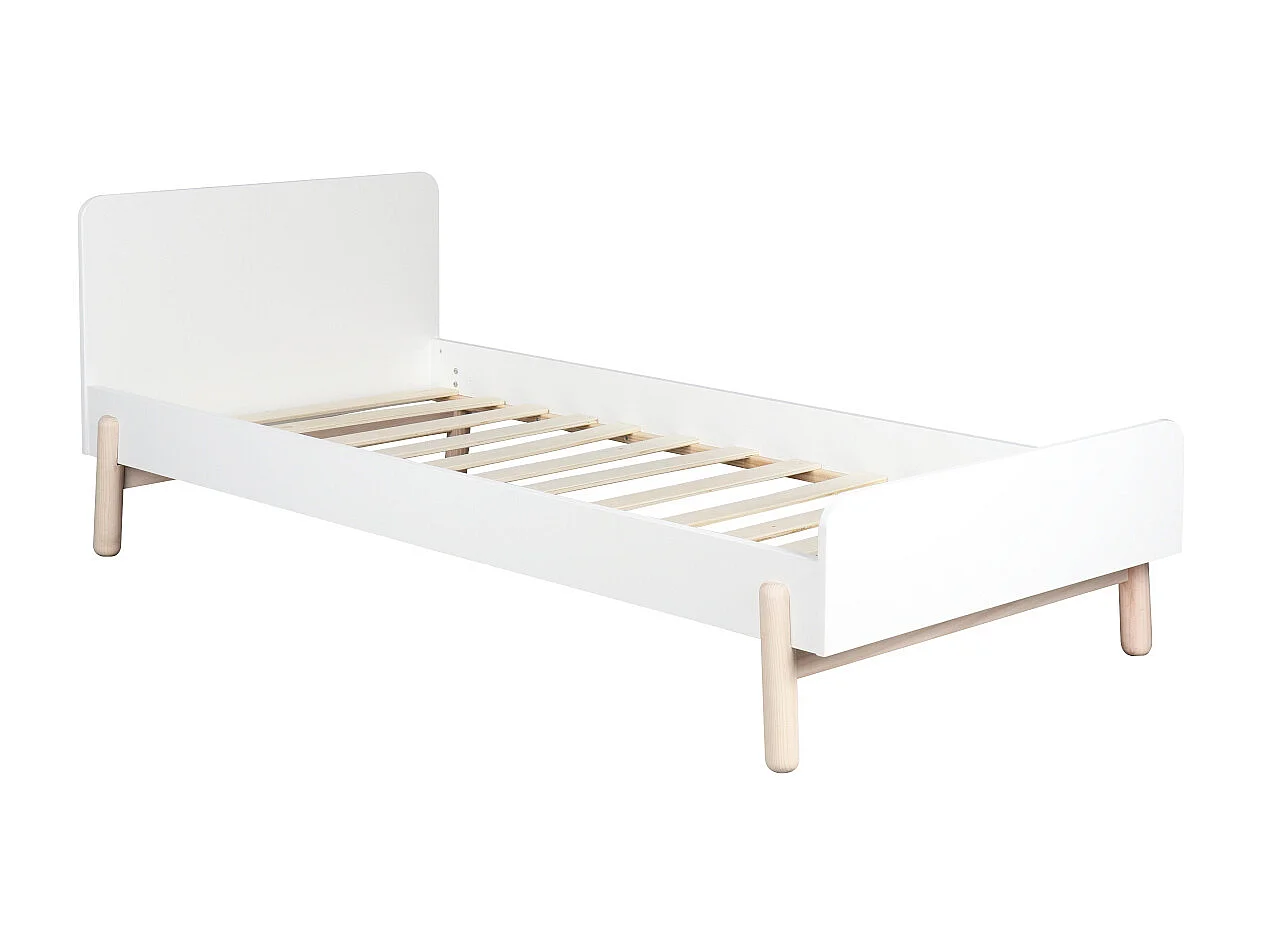 Lit enfant 90x190 cm panneaux de fibres blanc et bois GABBY