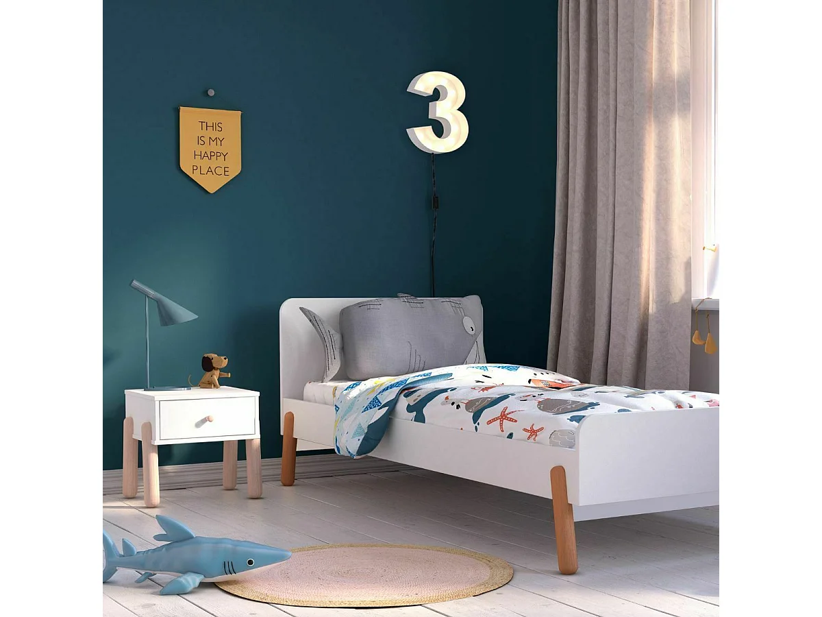 Lit enfant 90x190 cm panneaux de fibres blanc et bois GABBY