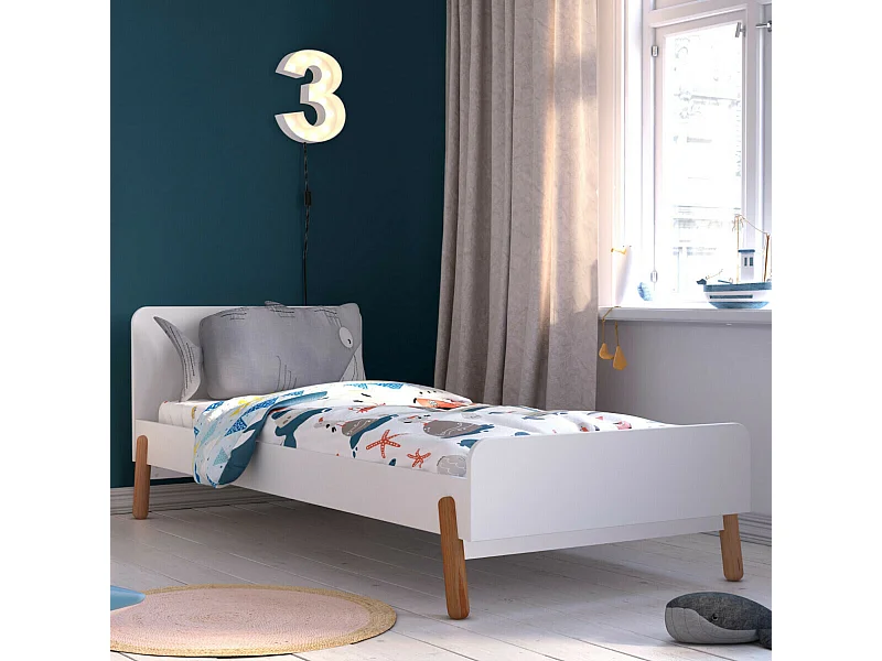 Lit enfant 90x190 cm panneaux de fibres blanc et bois GABBY