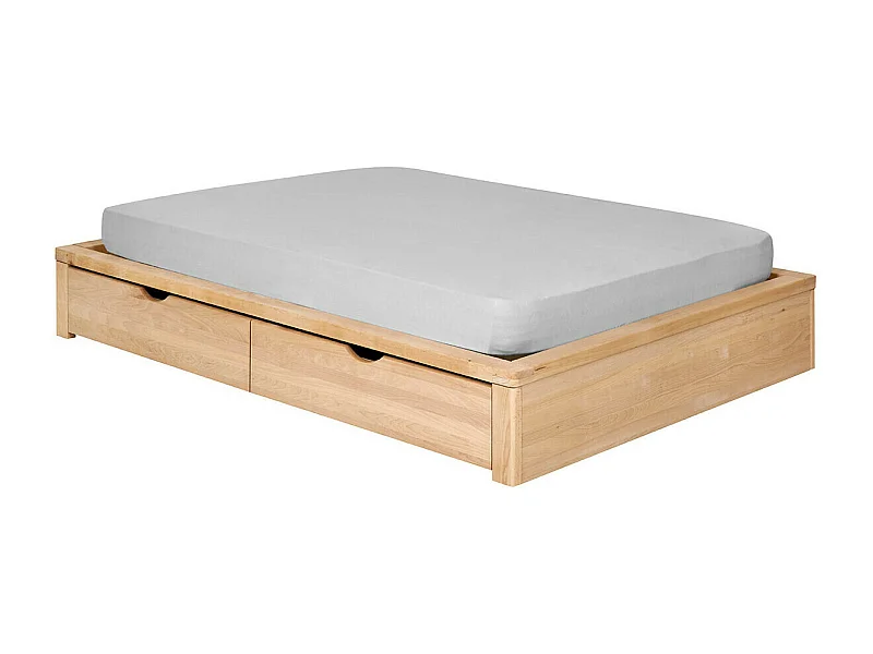 Pack lit avec 2 tiroirs et matelas 140x200 cm bois massif hêtre GASTON