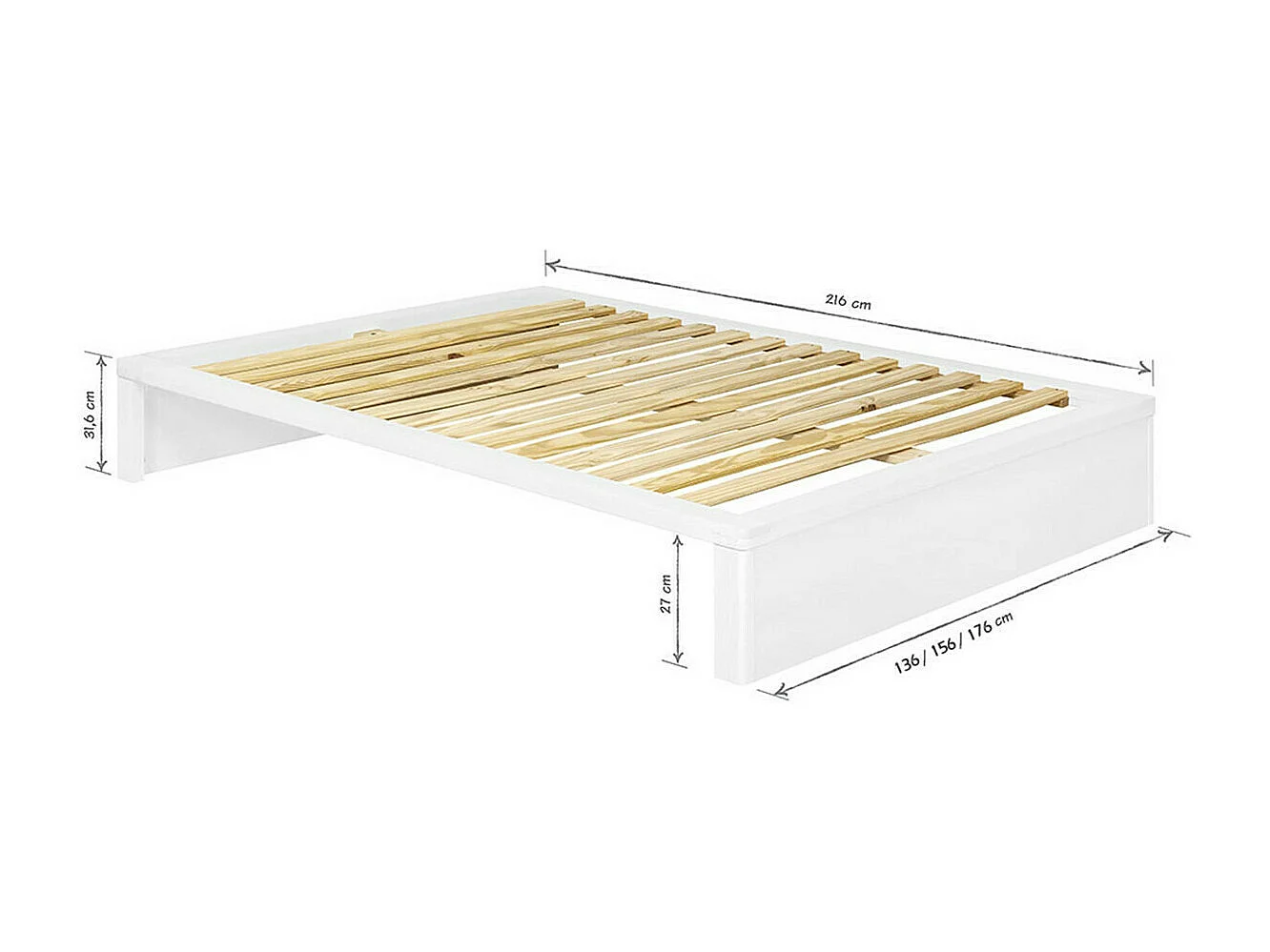 Pack lit avec 2 tiroirs et matelas 140x200 cm bois massif blanc et hêtre GASTON