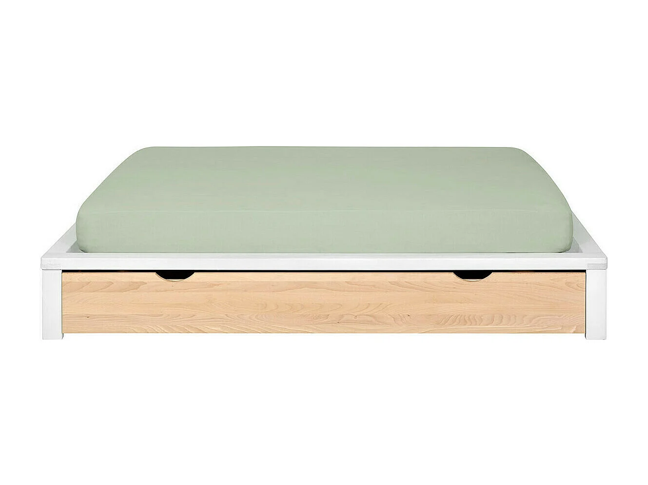 Pack lit avec tiroir et matelas 140x200 cm bois massif blanc et hêtre GASTON