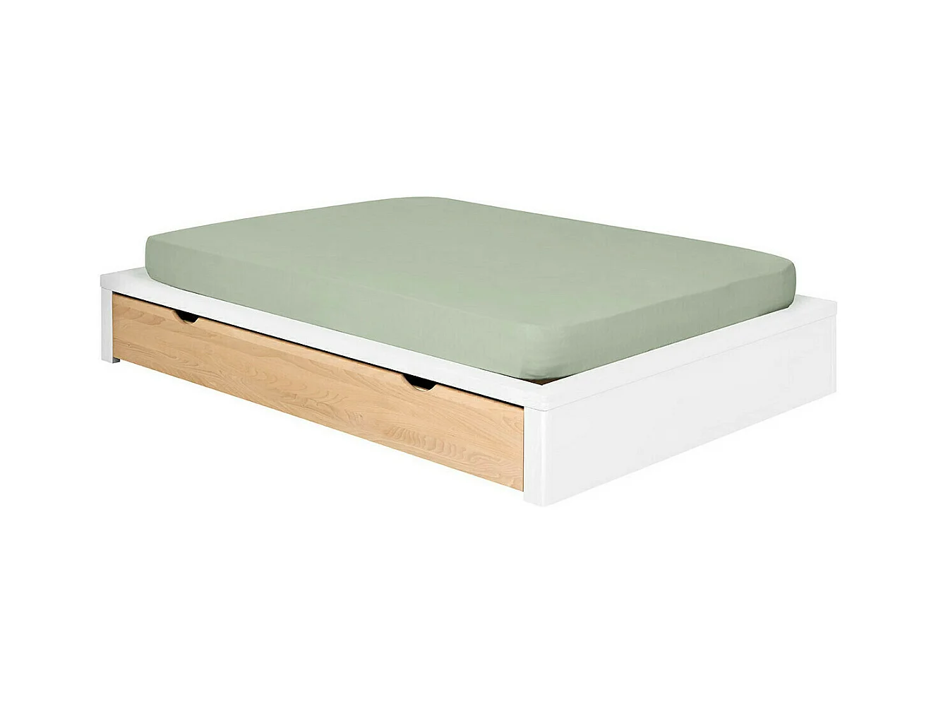 Pack lit avec tiroir et matelas 140x200 cm bois massif blanc et hêtre GASTON