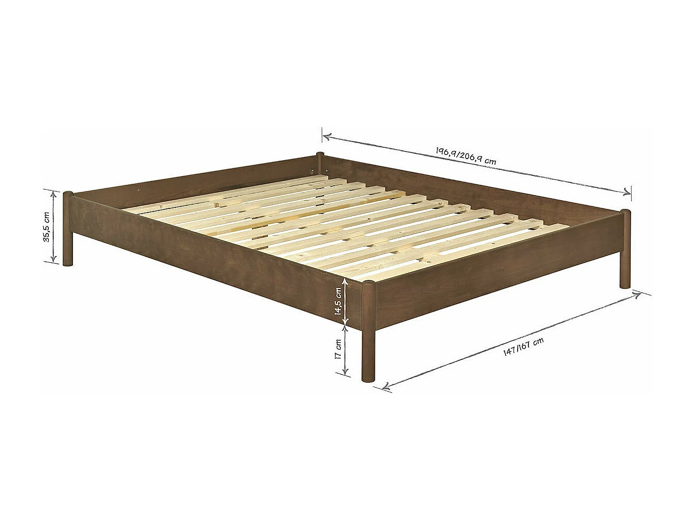 Lit 2 places 140x190 cm bois massif noyer ZENA
