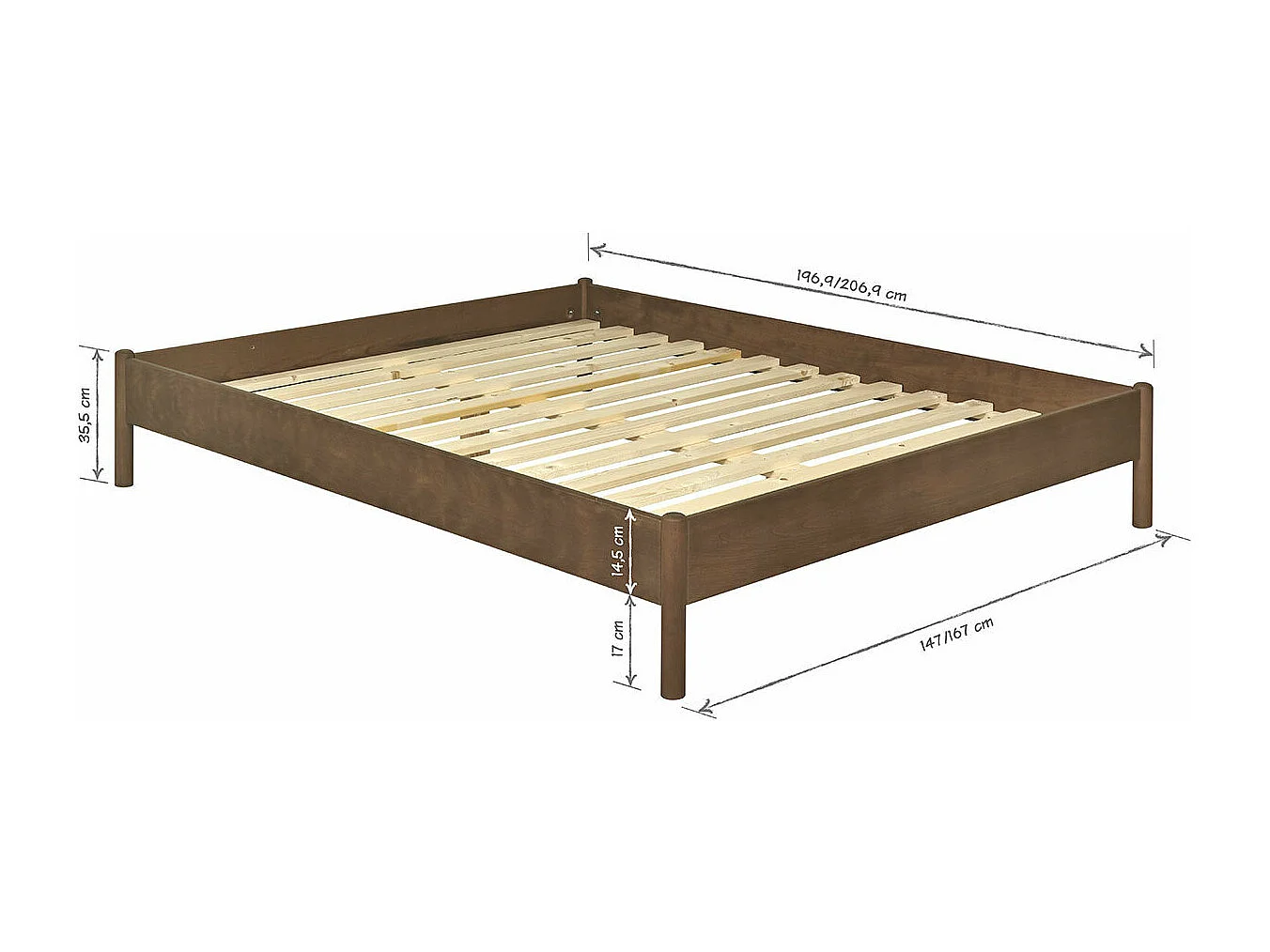 Pack lit avec matelas 140x190 cm bois massif noyer ZENA