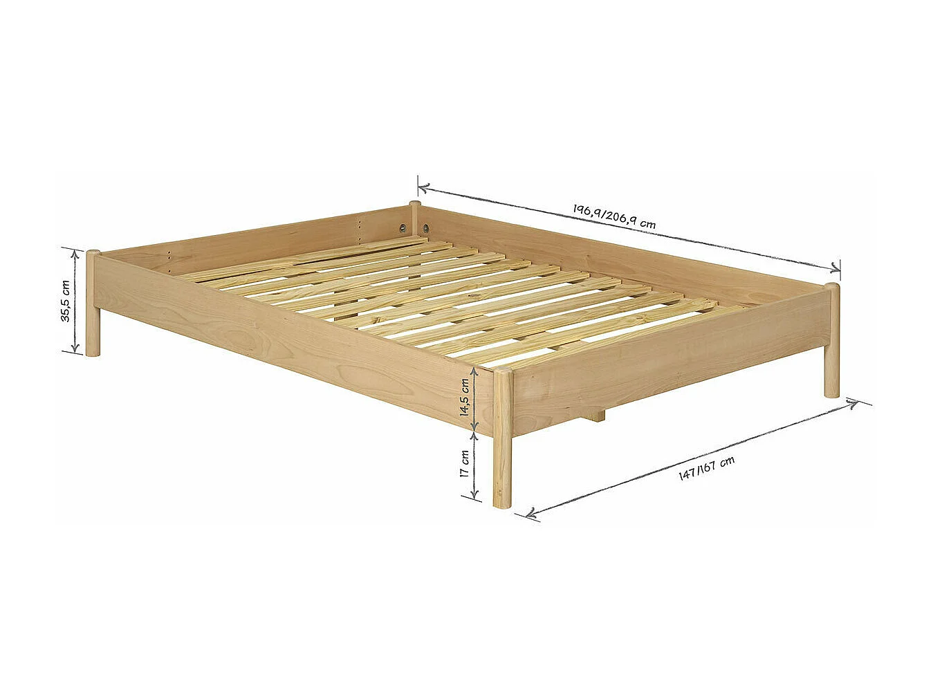 Pack lit avec matelas 140x190 cm bois massif hêtre ZENA