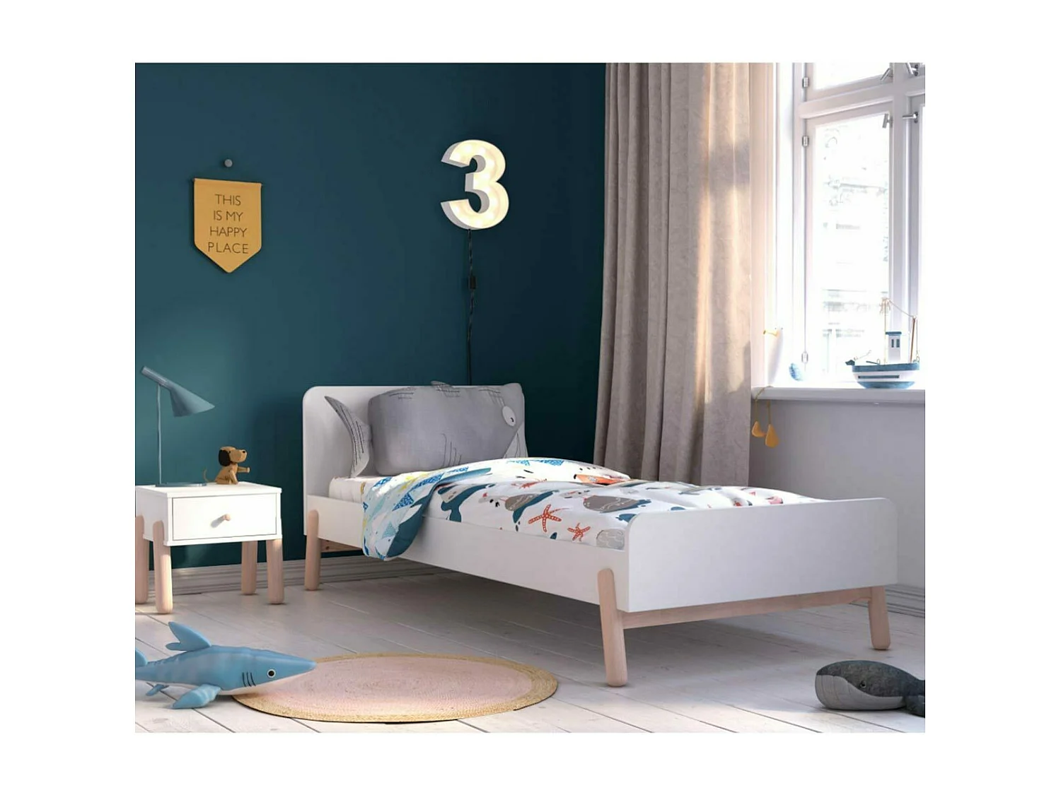 Pack lit avec matelas 90x190 cm bois massif blanc GABBY