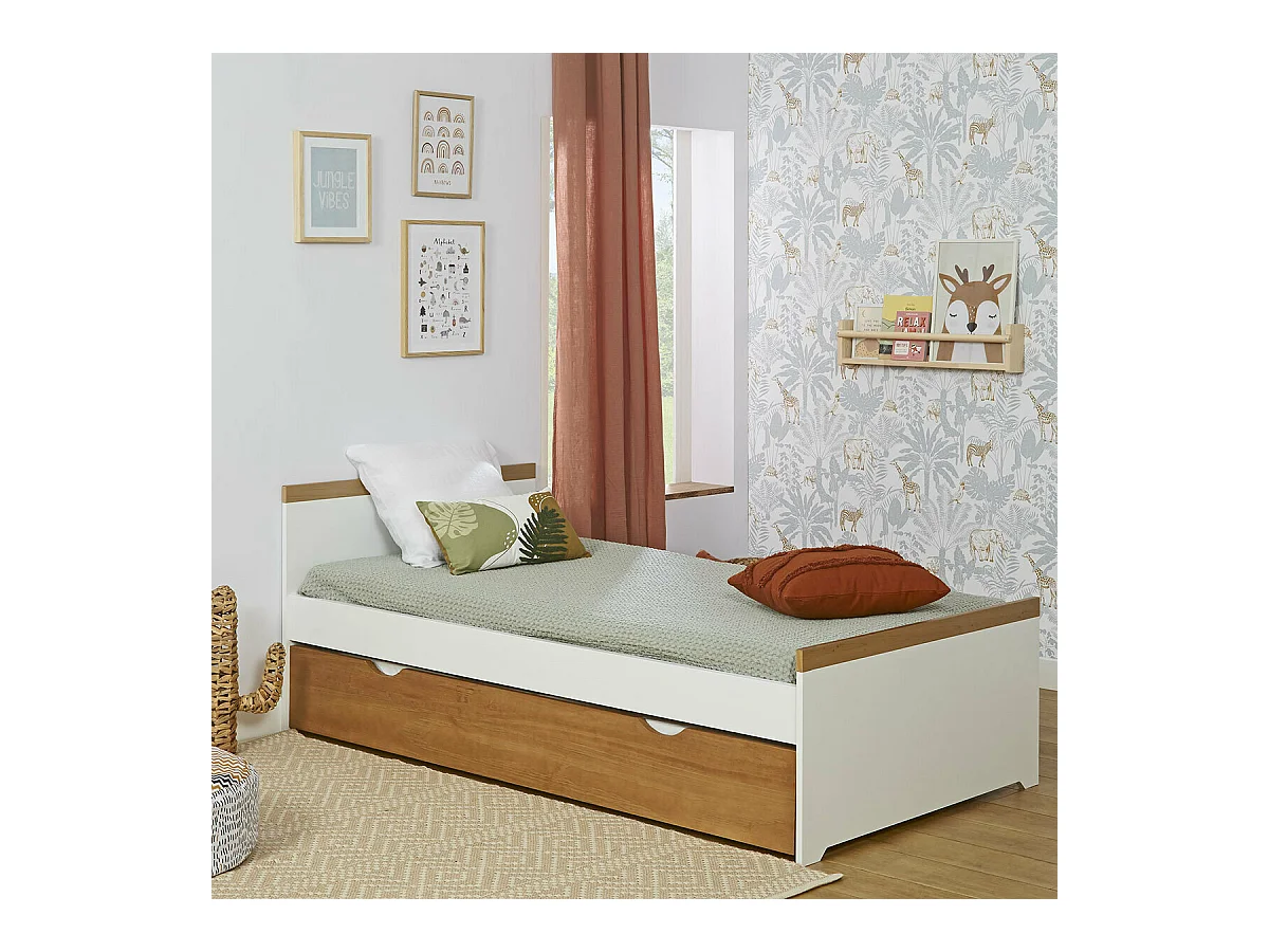 Lit enfant avec sommier gigogne 90x190 cm panneaux de fibres blanc NAIS