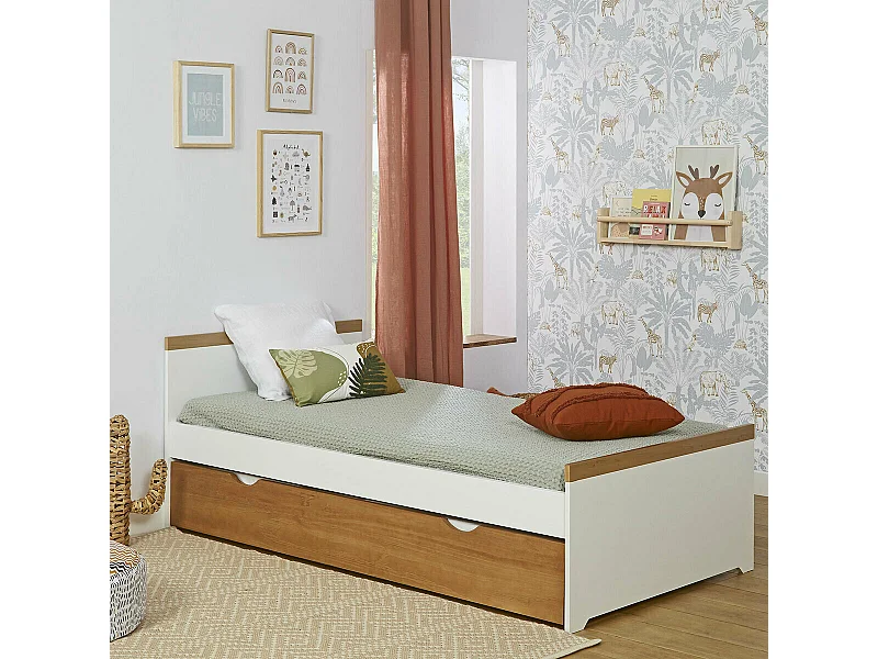 Lit enfant avec sommier gigogne 90x190 cm panneaux de fibres blanc NAIS