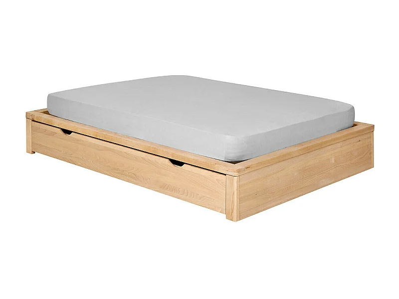 Pack lit avec tiroir et matelas 160x200 cm bois massif hêtre GASTON