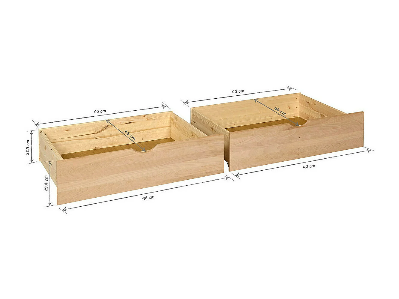 Pack lit avec 2 tiroirs 140x200 cm bois massif blanc et hêtre GASTON