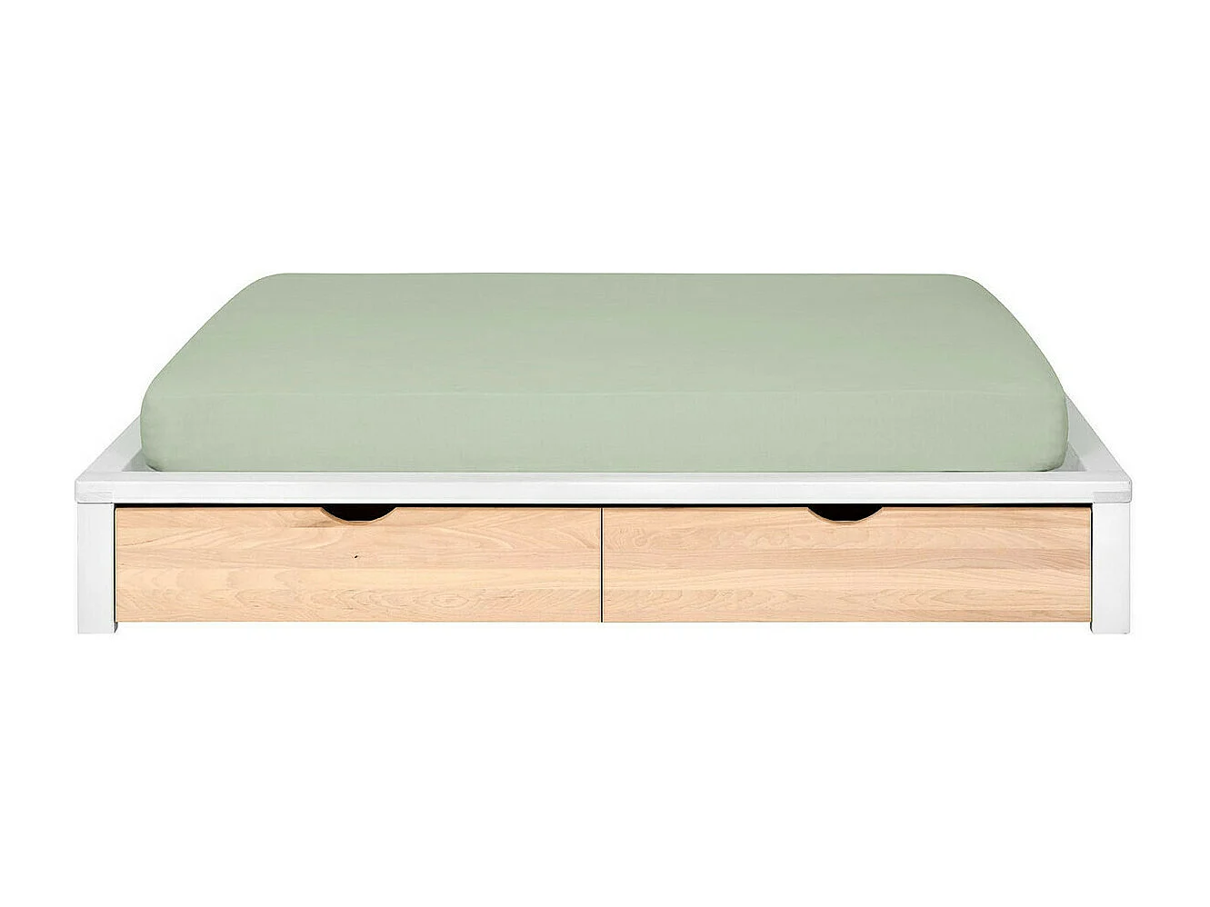 Pack lit avec 2 tiroirs 140x200 cm bois massif blanc et hêtre GASTON