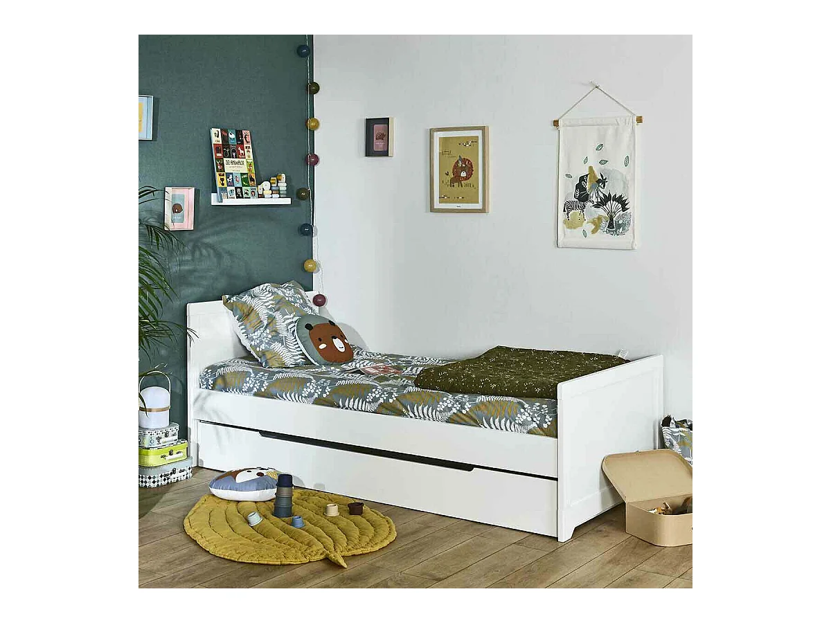 Lit enfant 90x190 cm bois massif blanc MONA