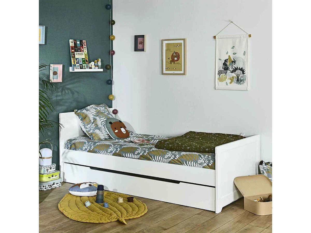 Lit enfant 90x190 cm bois massif blanc MONA