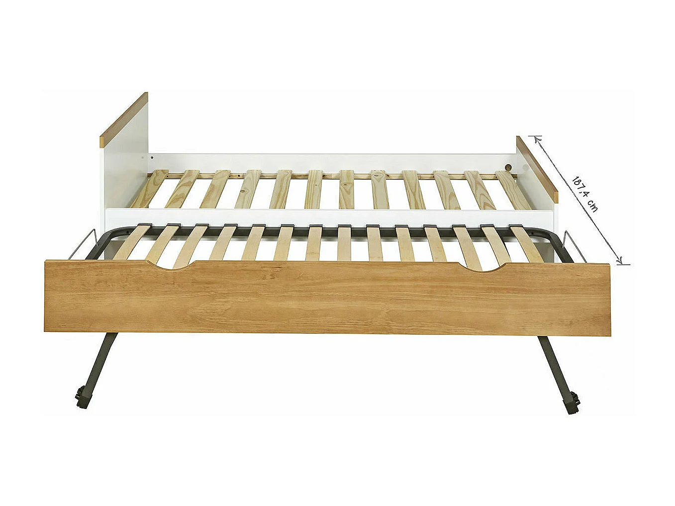 Lit enfant avec sommier gigogne et matelas 90x190 cm panneaux de fibres blanc NAIS