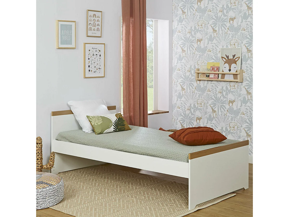 Lit enfant avec sommier gigogne et matelas 90x190 cm panneaux de fibres blanc NAIS