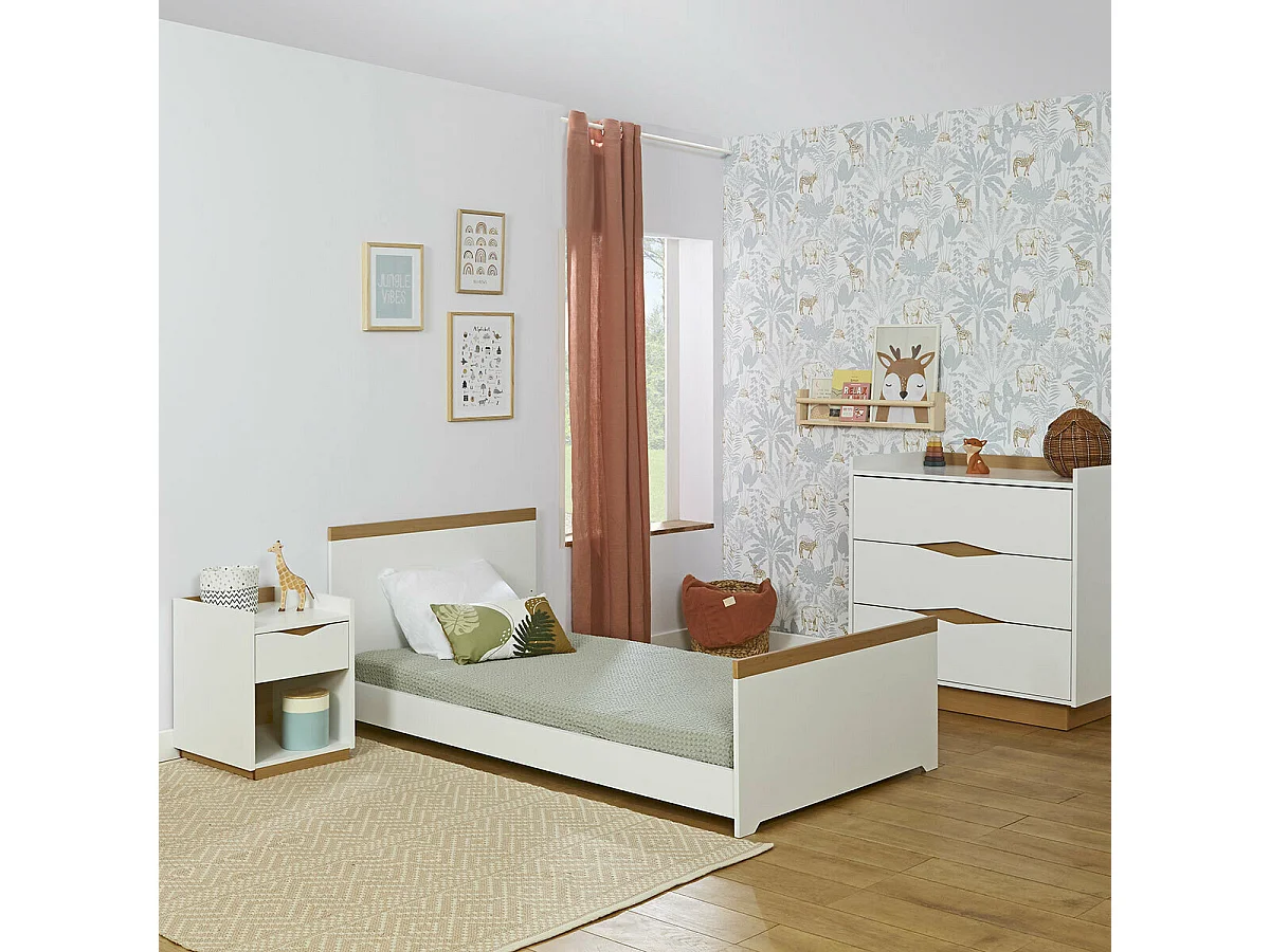 Lit enfant avec sommier gigogne et matelas 90x190 cm panneaux de fibres blanc NAIS