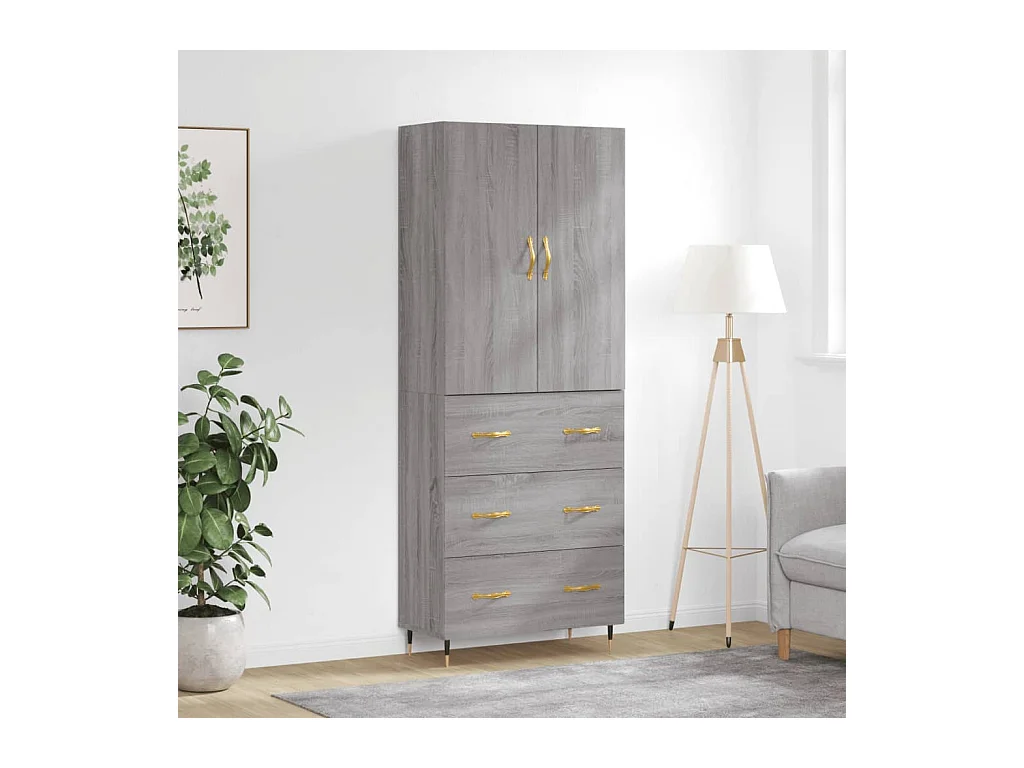 Credenza Grigio Sonoma 69,5x34x180 cm in Legno Multistrato