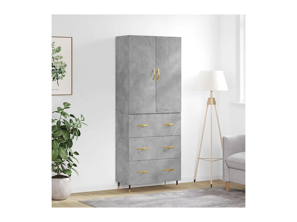Buffet haut Gris béton 69,5x34x180 cm Bois d'ingénierie