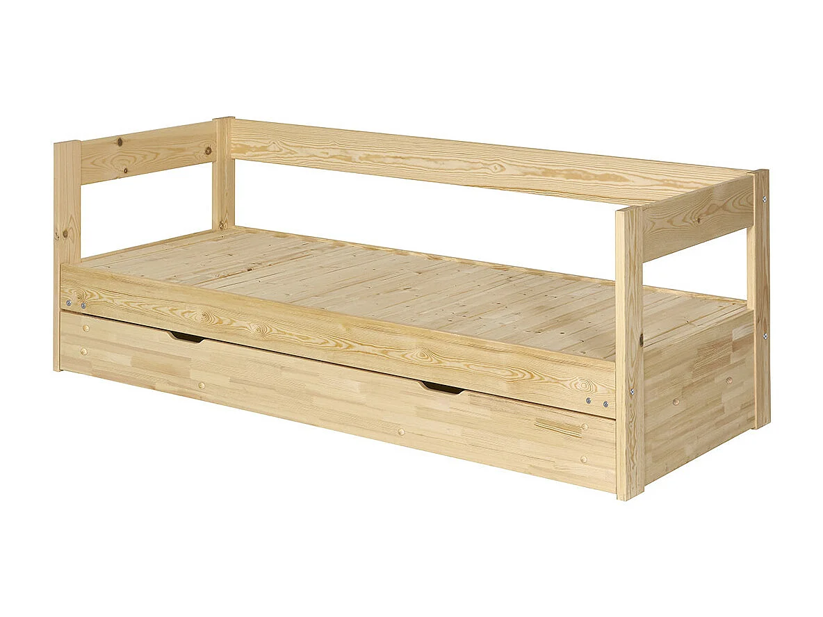 Pack lit banquette gigogne avec tiroir et matelas 80x200 cm bois massif bois RAVI