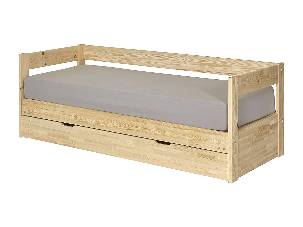 Pack lit banquette gigogne avec tiroir et matelas 80x200 cm bois massif bois RAVI